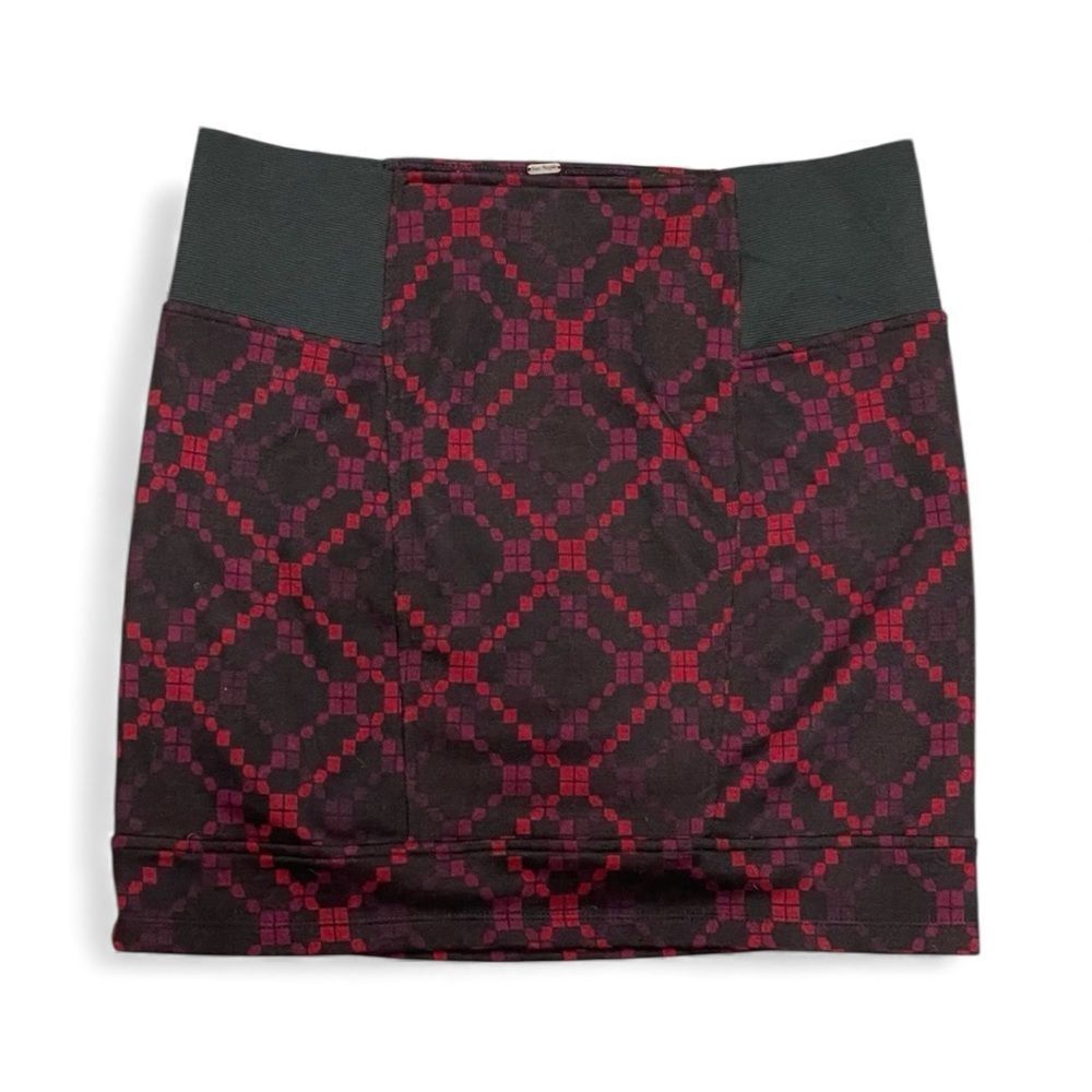 Free People Red Purple Black Geometric Stretchy Mini Skirt Diamond Shapes Medium